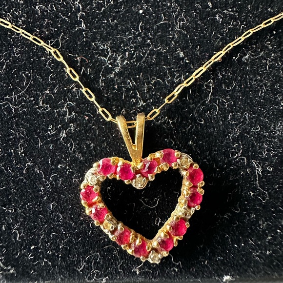 Heart 14k Necklace - 18” - Heart has Rubies/Diamonds - Picture 1 of 7